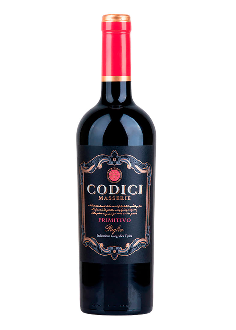 Vinho Primitivo Puglia Codici Masserie 2023 Tinto Itália 750ml
